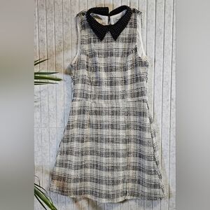 Francesca’s Black White Plaid Tweed Beaded Collar Dress Medium